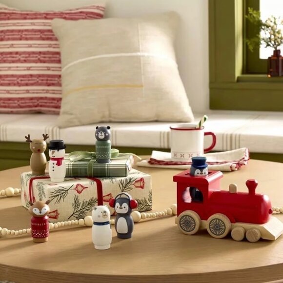 Hearth & Hand Magnolia Red Wooden Train Peg Toy Penguin 2024 Christmas Holiday - Picture 2 of 5